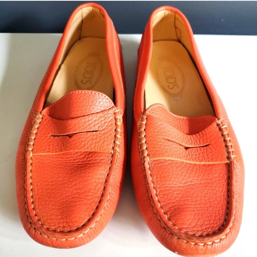 Tod's Gimmino Orange Leather driving shoes size 37.5 - Picture 2 of 7